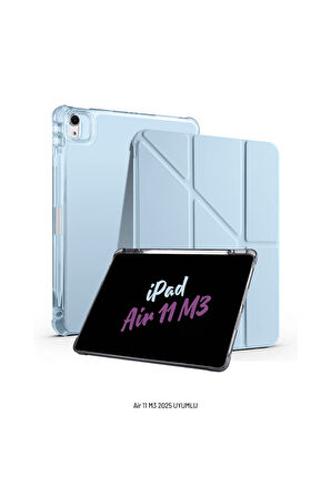iPad Air 11 inç 2025 M3 Çip Uyumlu Kalem Bölmeli Standlı Tri Folding Fuchsia Tablet Kılıfı
