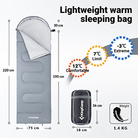 KingCamp Oasis 250 Ultralight Uyku Tulumu M.Grey Sol F.