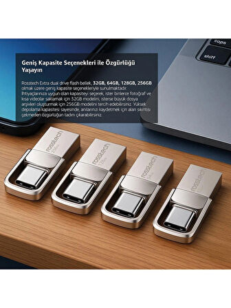 Rosstech Extra Dual Drive 64GB USB 3.0 To Type-C 150MB-SN Flash Bellek