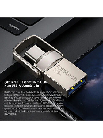 Rosstech Extra Dual Drive 128GB USB 3.0 To Type-C 150MB-SN Flash Bellek