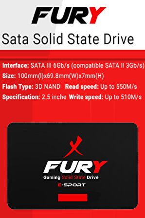 FURY E-SPORT 128 Gb 550mb-500mb/s Sata3 2,5 Gaming Ssd