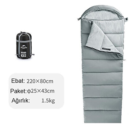 Naturehike M400 Pongee Pamuklu Uyku Tulumu -18°C GRİ-Right