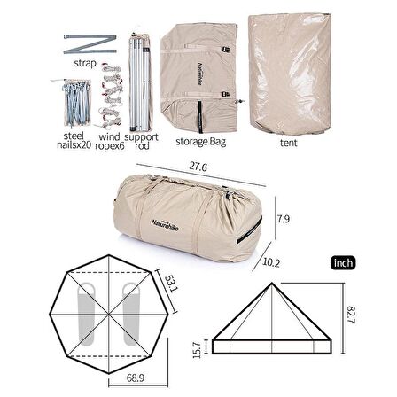 NATUREHİKE BRIGHTEN 6.4 Piramit 4 Kişilik Pamuk Glamping Çadırı