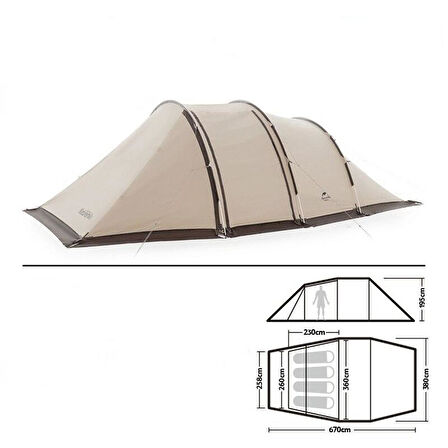 Naturehike Cloud Vessel UPF50+ Snow Skirt 4-6 Kişilik Tünel Çadır Quicksand Gold-M