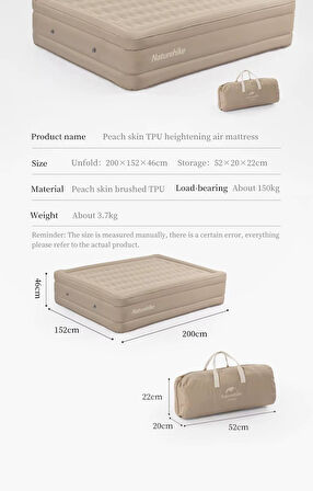 Naturehike Changyou Peach Fleece TPU Double Yüksek Şişme Yatak Dark Brown