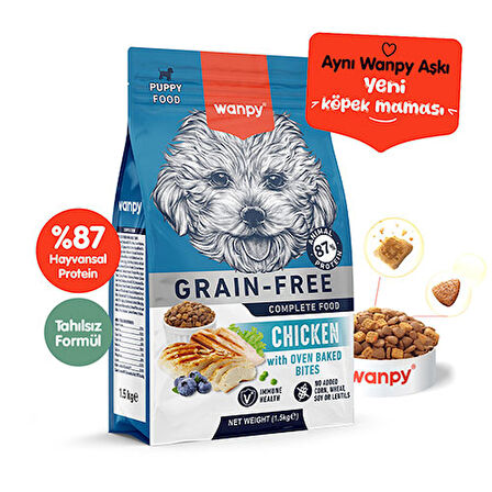 Wanpy With Oven Baked Bites Tavuklu Tahılsız Yavru Köpek Maması 1,5 Kg 
