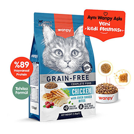 Wanpy With Oven Baked Bites Tavuklu Tahılsız Yetişkin Kedi Maması 1,5 Kg 