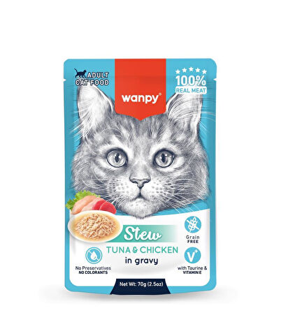 Wanpy Stew Pouch Ton Balıklı Tavuklu Yaş Kedi Maması 70g 