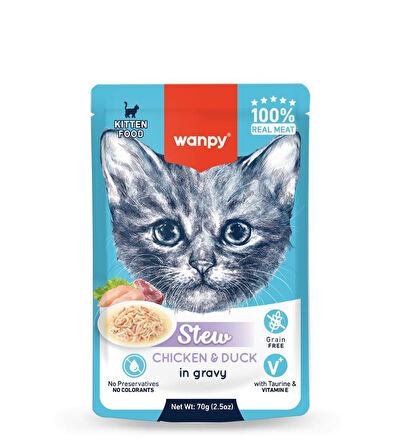 Wanpy Stew Pouch Tavuklu Ördekli Yaş Kedi Maması 70g 