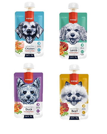 Wanpy Tavuklu,Kuzulu,Ördekli,Biftekli Et Ezmesi Köpek Konservesi 90 g