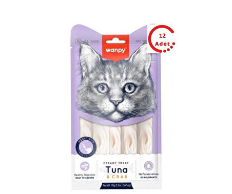 Wanpy Ton-Yengeç Krema Likit Kedi Ödülü 5x14gr 12'li Paket