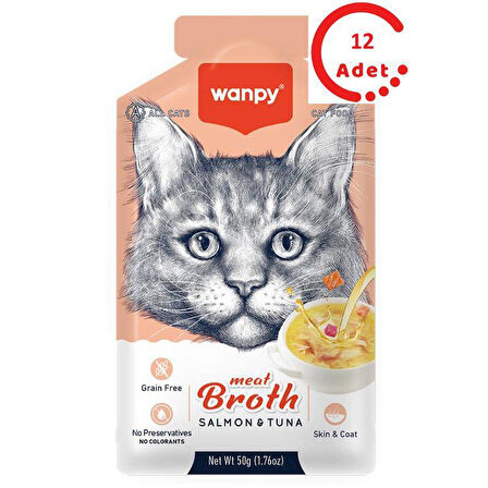 Wanpy Somonlu ve Ton Balıklı Kedi Çorbası 50 Gr x 12 Adet