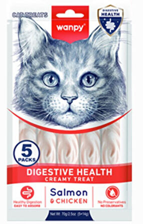 Wanpy Digestive Health Somon Balığı Ve Tavuk Krema Kedi Ödül 5*14 Gr