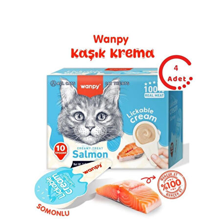 Wanpy Somonlu Kaşık Krema Kedi Ödül Maması 10x16gr x 4 Adet