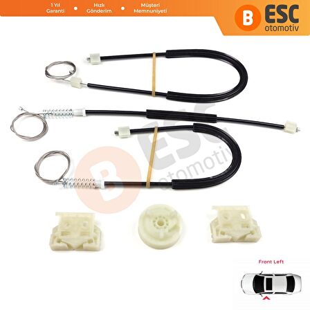 Citroen DS3 2009-On İçin Sol Kapı Cam Kriko Tamir Seti