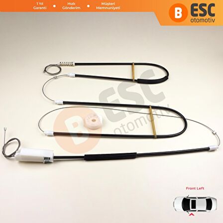 BMW E46 Coupe 3D İçin Sol Ön Kapı Cam Kriko Tamir Seti