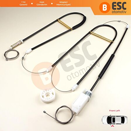 BMW E46 Coupe 3D İçin Sol Ön Kapı Cam Kriko Tamir Seti