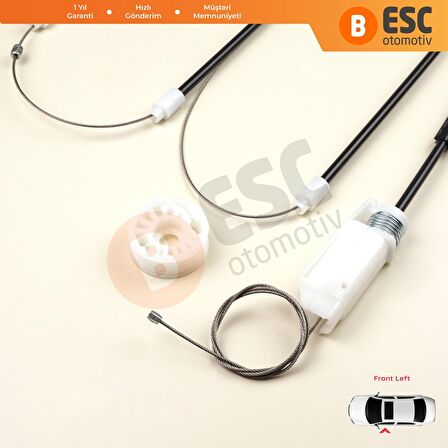 BMW E46 Coupe 3D İçin Sol Ön Kapı Cam Kriko Tamir Seti