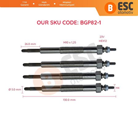 Mitsubishi Canter Rosa 4D30 için 4 Adet Isıtma Bujisi 23 Volt ME017009