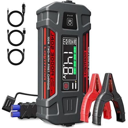 Lokithor J402 12V 3000Amp Li-Polimer Akıllı Akü Takviye + Powerbank + Led Lamba