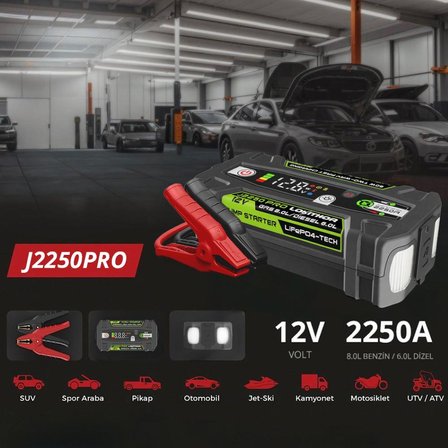 Lokithor J2250PRO 12V 2250Amp LiFePO4 Akıllı Akü Takviye + Powerbank + Led Lamba