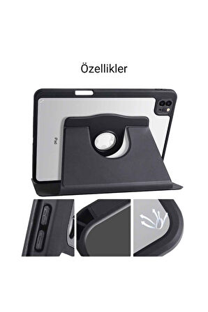 iPad 11 inç Pro M2 3/4 Nesil Uyumlu 360 Dönebilen Yatay Dikey Stand Özellikli Pino Tablet Kılıfı