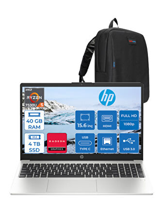 Hp 255 G10 Amd Ryzen 5 7530U 40GB 4tb SSD Amd Radeon Grafik Freedos 15.6" Taşınabilir Bilgisayar 9G1G0ETF25 + Zetta Çanta