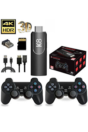 K8 4K HDMİ 10000+ Oyunlu Çift Kol 3D Retro Arcade Oyun Konsolu