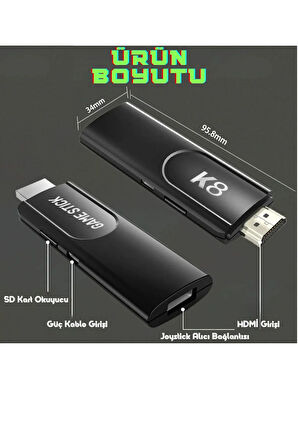 K8 4K HDMİ 10000+ Oyunlu Çift Kol 3D Retro Arcade Oyun Konsolu