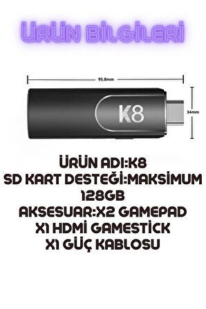 K8 4K HDMİ 10000+ Oyunlu Çift Kol 3D Retro Arcade Oyun Konsolu