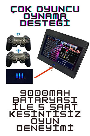 Pandora 10inç HD LCD Ekranlı 20000 Oyunlu Kablosuz Çift Kol Retro Arcade Şarjlı Oyun Konsolu