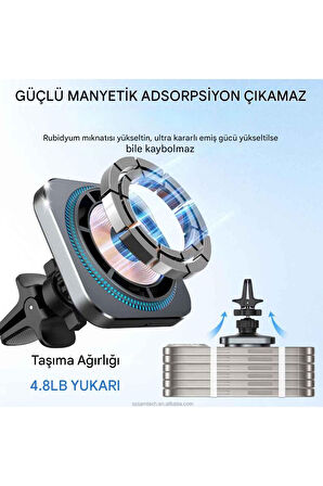 Magsafe Güçlü Manyetik 15W Hızlı Şarj Led Işıklı Araç Telefon Tutucu