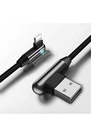 Apple Lightning 90 Derece Led Işık Gamer Şarj Ve Data Kablo