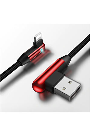 Apple Lightning 90 Derece Led Işık Gamer Şarj Ve Data Kablo