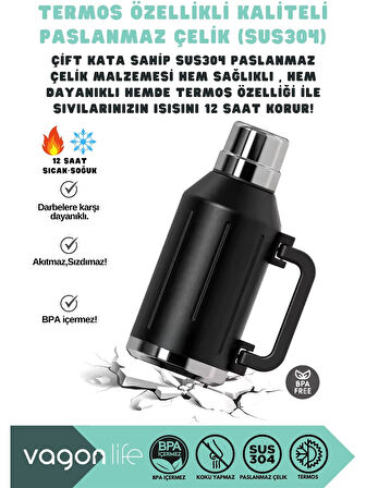 Vagonlife Çelik Termos 1200 ml Siyah