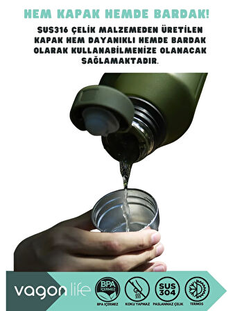Vagonlife Çelik Termos 1200 ml Yeşil