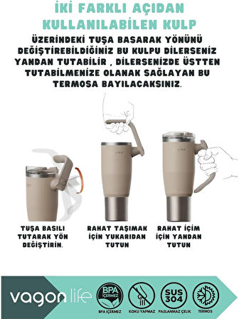 Vagonlife Pipetli Çelik Termos Matara 950 ml Gri