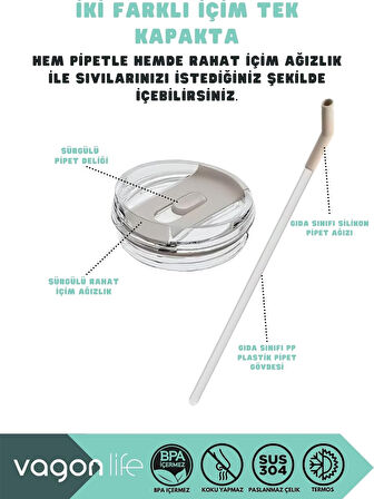 Vagonlife Pipetli Çelik Termos Matara 950 ml Gri