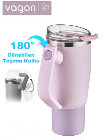 Vagonlife Pipetli Çelik Termos Matara 950 ml Pembe