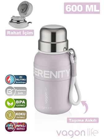 Vagonlife Çelik Termos Matara 600 ml Pembe