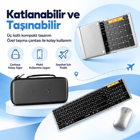 ProtoArc XKM01 Siyah-Gümüş Kablosuz Klavye Mouse Seti (CP016850)