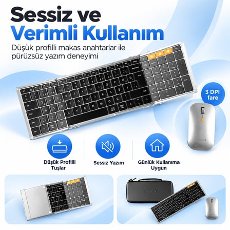 ProtoArc XKM01 Siyah-Gümüş Kablosuz Klavye Mouse Seti (CP016850)