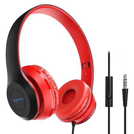 PC KABLOLU KULAK ÜSTÜ KULAKLIK 1.2MT 3.5MM MİKROFONLU (TELEFON UYUMLU) BOROFONE BO-5