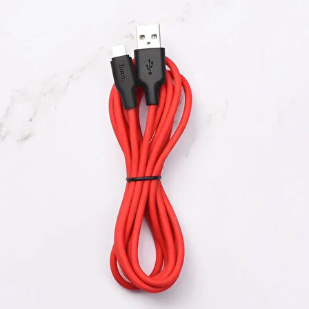 HOCO X21 Plus USB to iPhone Lightning Silikon Hızlı Şarj ve Data Kablosu (Siyah-Kırmızı)