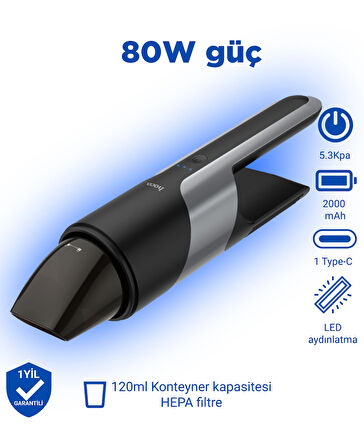 PH16 Azure taşınabilir elektrikli araç süpürgesi 80W güç 2000mAh pil HEPA sınıfı filtre elemanı