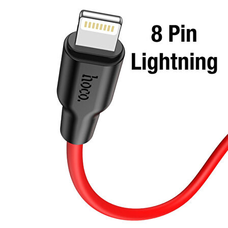 HOCO X21 Plus PD 20W Type-C to iPhone Lightning Silikon Hızlı Şarj ve Data Kablosu (Siyah-Kırmızı)