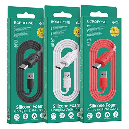 Borofone USB-Micro USB Kablo 2.4A Hızlı Şarj, 1m Silikon Malzeme, Esnek, Yumuşak ve Dayanıklı Tasarım | BX52