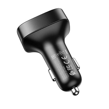 HOCO E59 Dijital Göstergeli Kablosuz Araç içi FM Transmitter + USB Hızlı Şarj Aleti SİYAH
