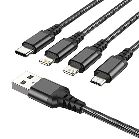 HOCO X76 4in1 Type-C + iPhone Lightning + Micro USB 2A Şarj Kablosu