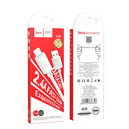 Hoco X88 USB to Lightning Şarj Data Kablosu 1M - Beyaz